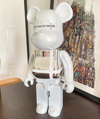 28cm Plated Designer Bear Sculpture – Punk Style Art Toy