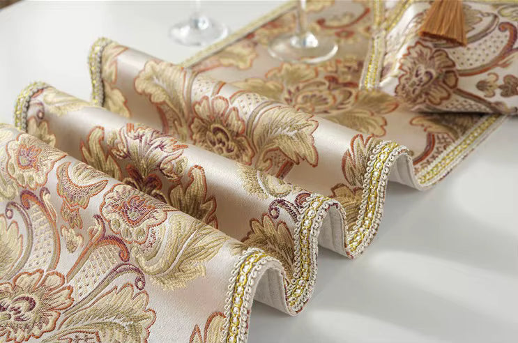 Elegant Jacquard Table Runner – European Style with Tassels for Banquets & Holidays