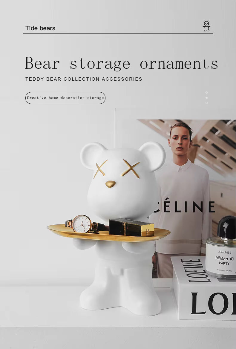 Modern Ceramic Bear Tray – Animal Figurine & Home Decor Accent