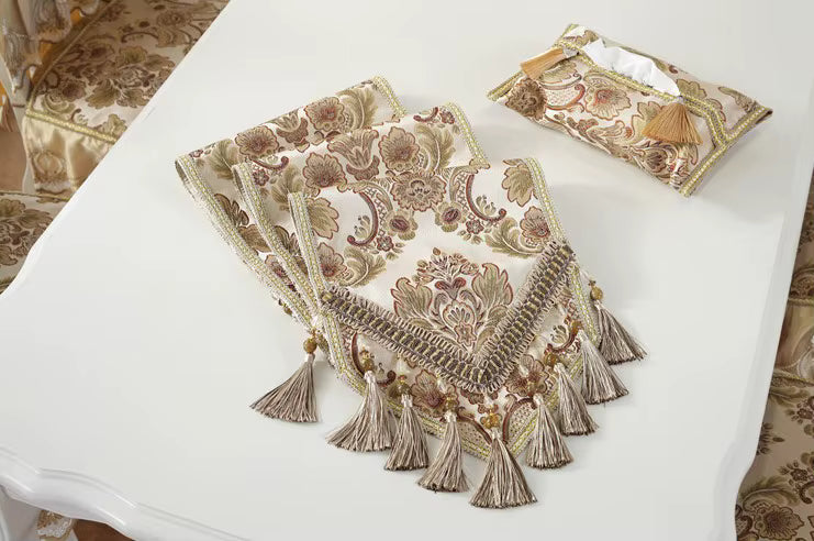Elegant Jacquard Table Runner – European Style with Tassels for Banquets & Holidays