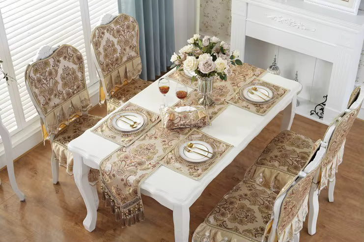 Elegant Jacquard Table Runner – European Style with Tassels for Banquets & Holidays