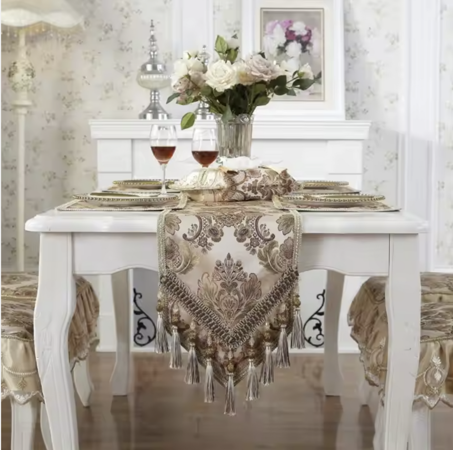 Elegant Jacquard Table Runner – European Style with Tassels for Banquets & Holidays