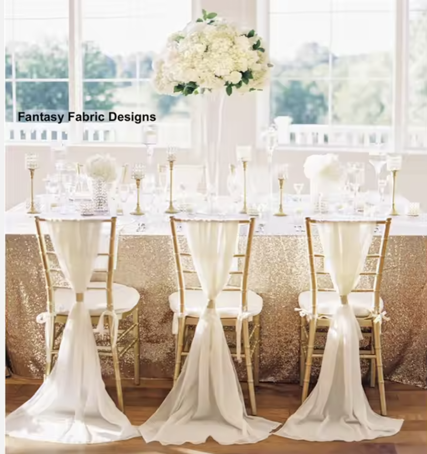 54×180cm White Chair Sashes – Sheer Chiffon Covers for Weddings & Parties