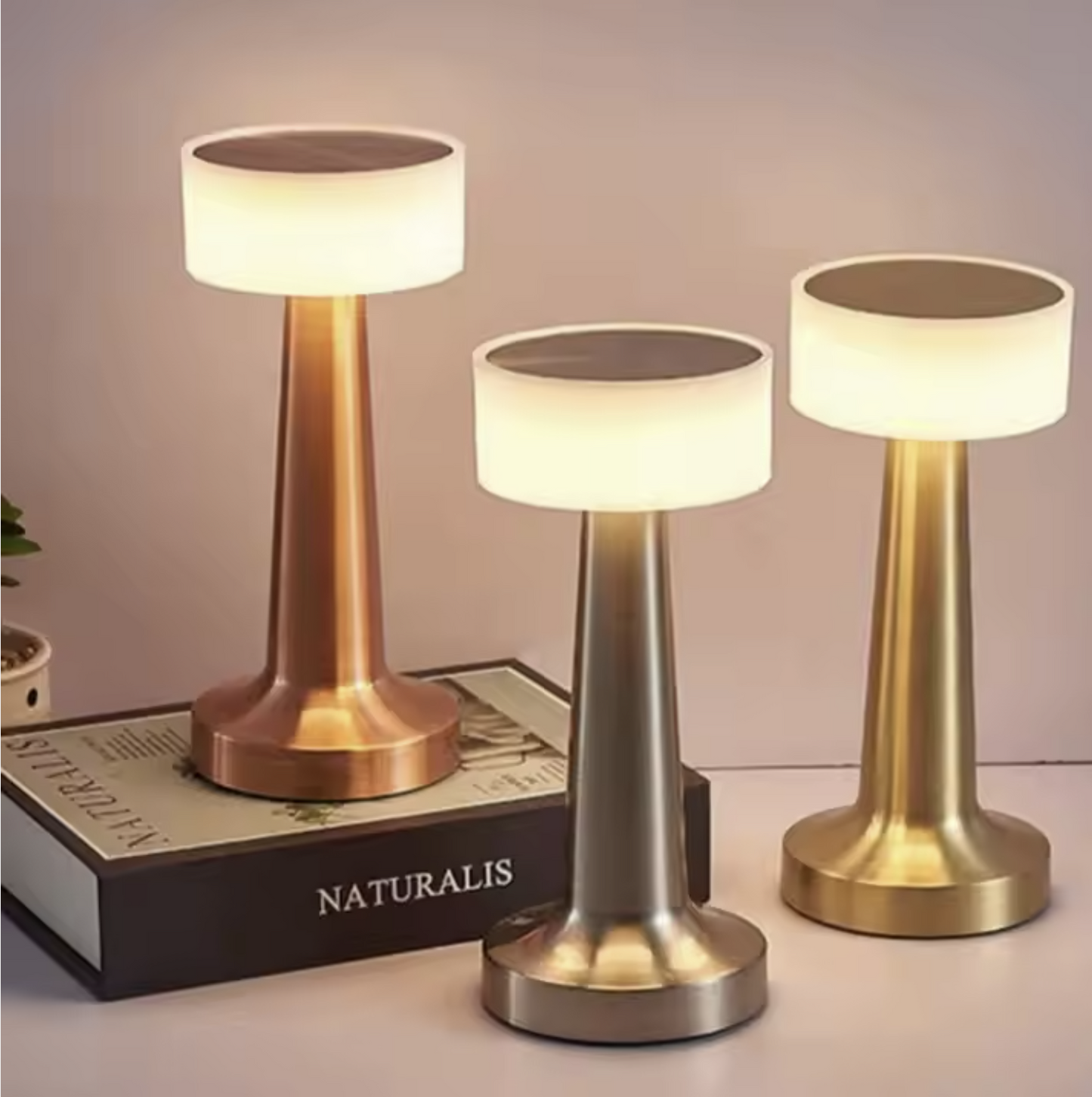 Rechargeable Cordless LED Touch Table Lamp – Mini Gold Night Light with 3 Brightness Levels for Hotels & Restaurants