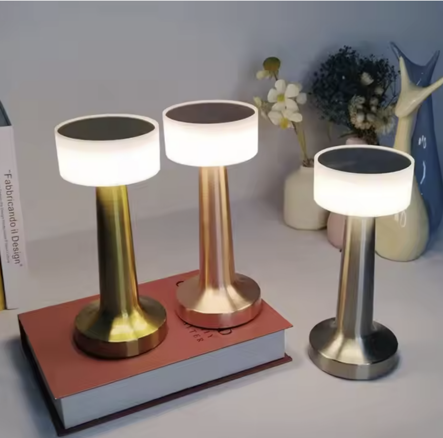 Rechargeable Cordless LED Touch Table Lamp – Mini Gold Night Light with 3 Brightness Levels for Hotels & Restaurants