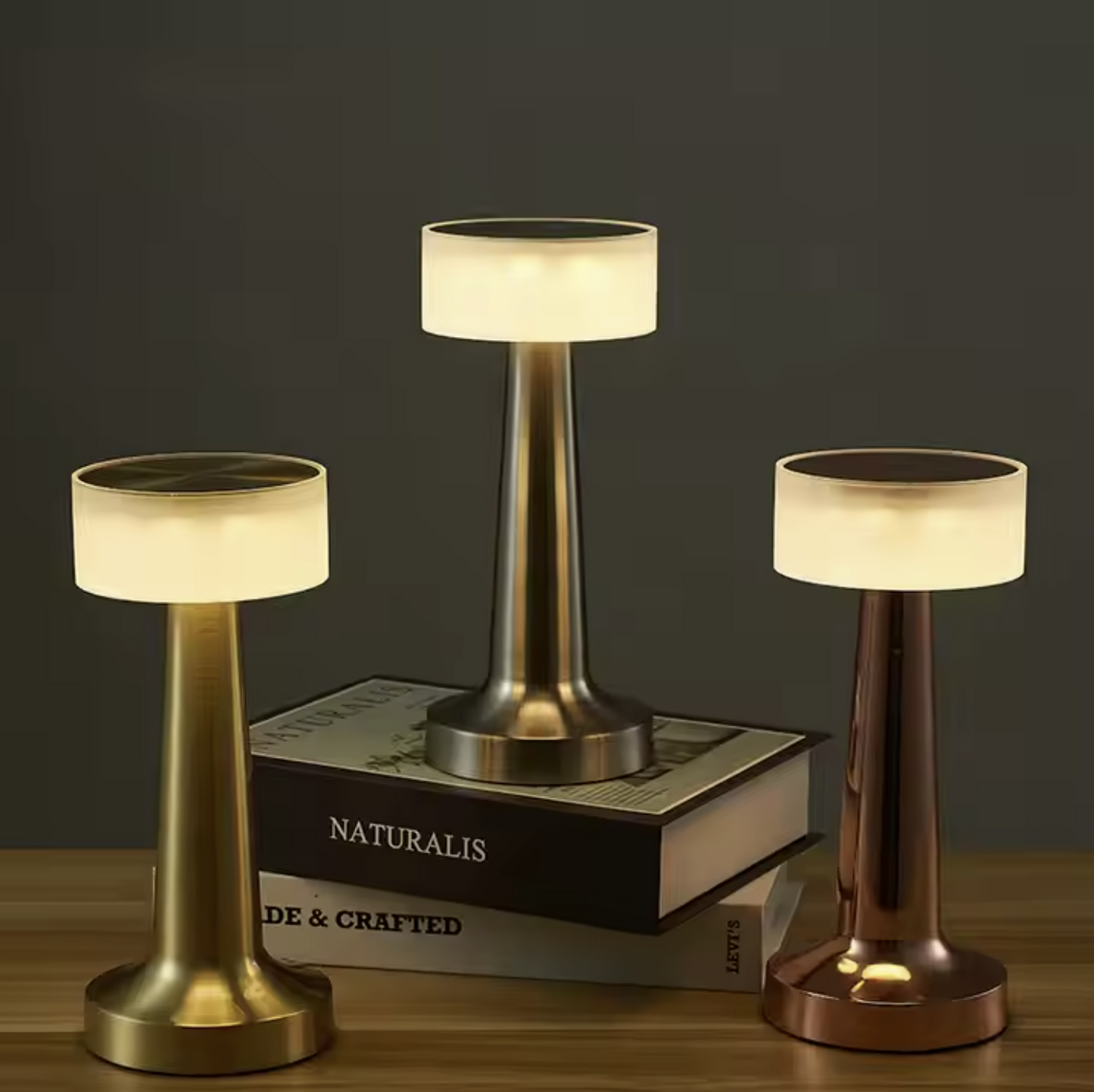 Rechargeable Cordless LED Touch Table Lamp – Mini Gold Night Light with 3 Brightness Levels for Hotels & Restaurants