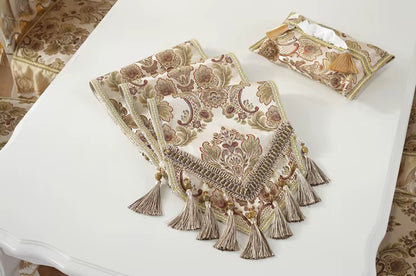 Elegant Jacquard Table Runner – European Style with Tassels for Banquets & Holidays