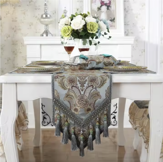 Elegant Jacquard Table Runner – European Style with Tassels for Banquets & Holidays