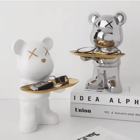 Modern Ceramic Bear Tray – Animal Figurine & Home Decor Accent