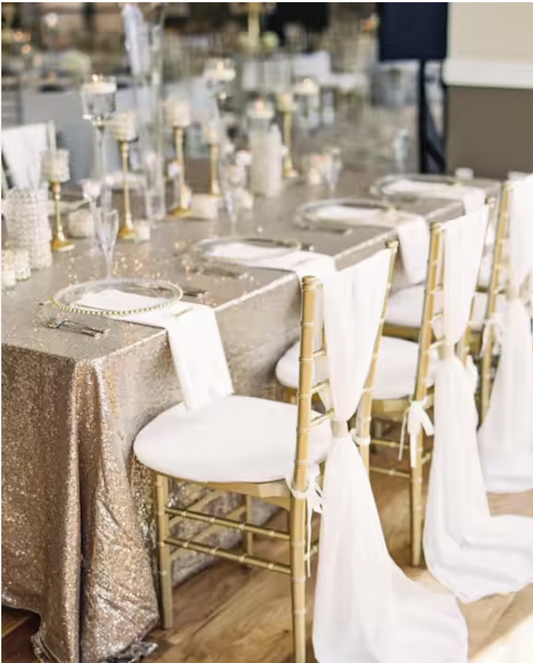 54×180cm White Chair Sashes – Sheer Chiffon Covers for Weddings & Parties