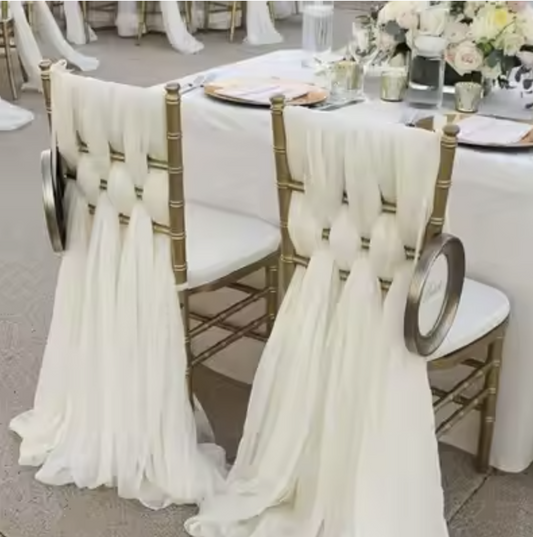 54×180cm White Chair Sashes – Sheer Chiffon Covers for Weddings & Parties