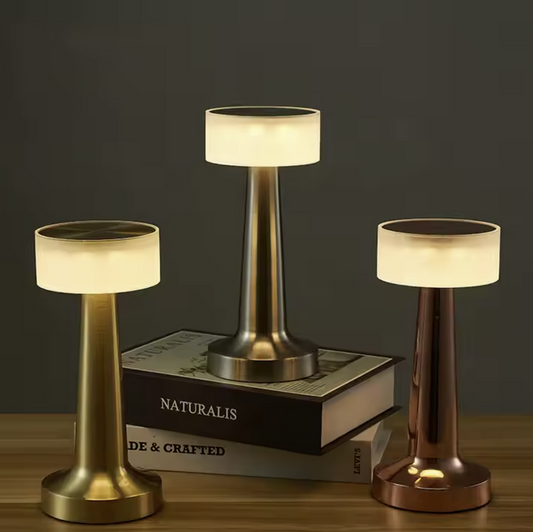 Rechargeable Cordless LED Touch Table Lamp – Mini Gold Night Light with 3 Brightness Levels for Hotels & Restaurants